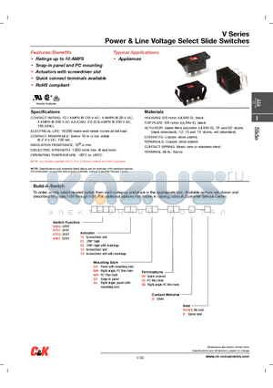 V80212SS05QE datasheet - Power & Line Voltage Select Slide Switches