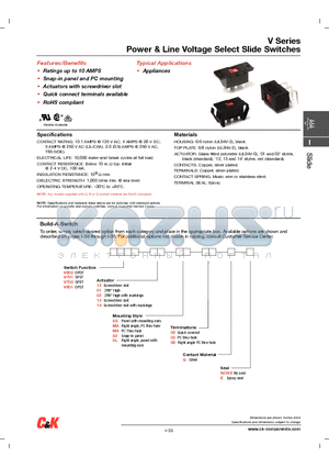 V80212SSQE datasheet - Power & Line Voltage Select Slide Switches