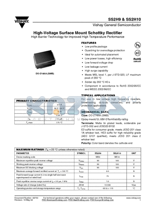 SS2H9-E3-5BT datasheet - High-Voltage Surface Mount Schottky Rectifier