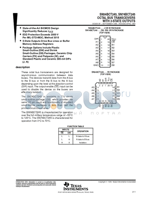 SN54BCT245FK datasheet - OCTAL BUS TRANSCEIVERS WITH 3-STATE OUTPUTS