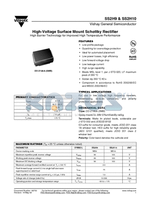 SS2H9HE3-5BT datasheet - High-Voltage Surface Mount Schottky Rectifier