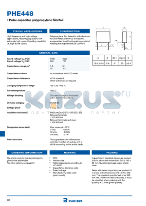 PHE448 datasheet - Pulse capacitor, polypropylene film/foil