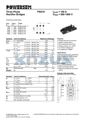 PSD61 datasheet - Three Phase Rectifier Bridges