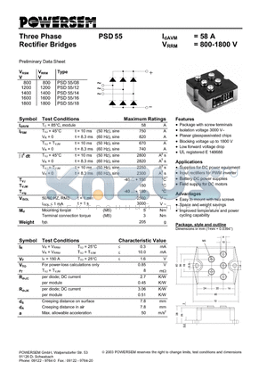 PSD55 datasheet - Three Phase Rectifier Bridges