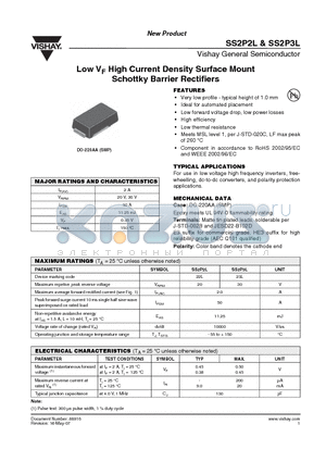 SS2P3L-E3/84A datasheet - Low VF High Current Density Surface Mount Schottky Barrier Rectifiers
