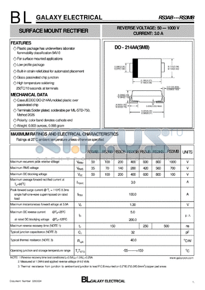 RS3DB datasheet - SURFACE MOUNT RECTIFIER