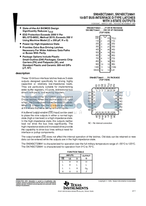 SN54BCT29841 datasheet - 10-BIT BUS-INTERFACE D-TYPE LATCHES WITH 3-STATE OUTPUTS