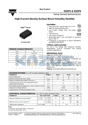 SS2P5-E3/85A datasheet - High-Current Density Surface Mount Schottky Rectifier