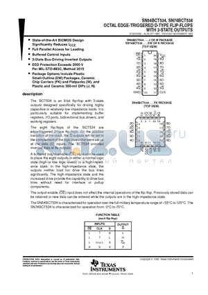 SN54BCT534 datasheet - OCTAL EDGE-TRIGGERED D-TYPE FLIP-FLOPS WITH 3-STATE OUTPUTS