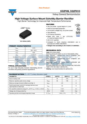 SS2PH9_11 datasheet - High Voltage Surface Mount Schottky Barrier Rectifier
