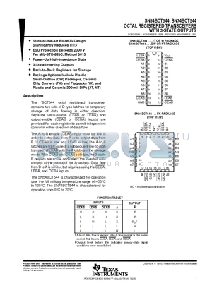 SN54BCT544W datasheet - OCTAL REGISTERED TRANSCEIVERS WITH 3-STATE OUTPUTS