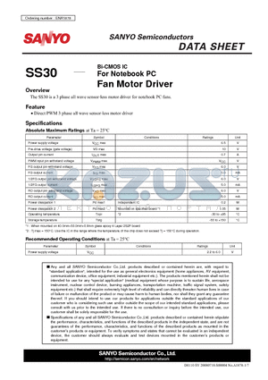 SS30 datasheet - For Notebook PC Fan Motor Driver