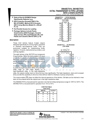 SN54BCT573 datasheet - OCTAL TRANSPARENT D-TYPE LATCHES WITH 3-STATE OUTPUTS
