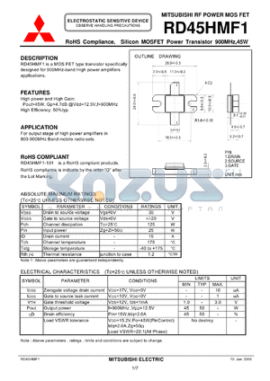 RD45HMF1_06 datasheet - RoHS Compliance, Silicon MOSFET Power Transistor 900MHz,45W