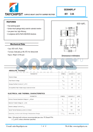 SS3040FL-F datasheet - SURFACE MOUNT SCHOTTKY BARRIER RECTIFIER