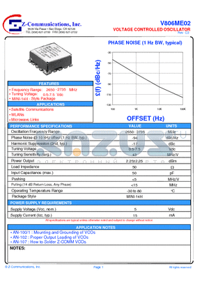 V806ME02 datasheet - LOW COST - HIGH PERFORMANCE VOLTAGE CONTROLLED OSCILLATOR