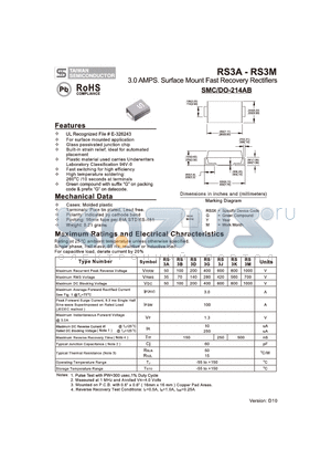 RS3K datasheet - 3.0 AMPS. Surface Mount Fast Recovery Rectifiers