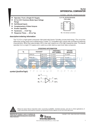 TL712CPSRE4 datasheet - DIFFERENTIAL COMPARATOR