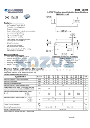 SS315 datasheet - 3.0AMPS Surface Mount Schottky Barrier Rectifiers