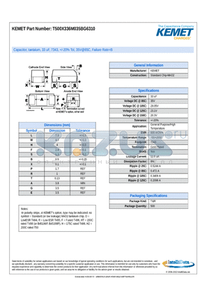 T500X336M035BG6310 datasheet - Capacitor, tantalum, 33 uF