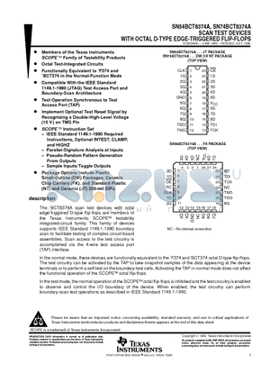 SN54BCT8374A datasheet - SCAN TEST DEVICES WITH OCTAL D-TYPE EDGE-TRIGGERED FLIP-FLOPS