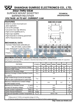 SS32 datasheet - SURFACE MOUNT SCHOTTKY BARRIER RECTIFIER