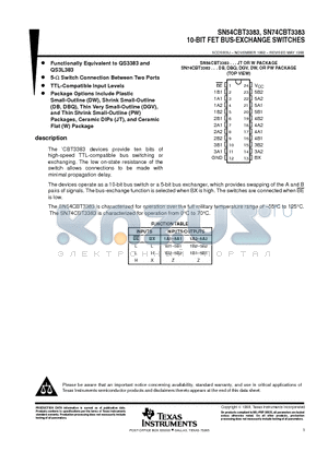 SN54CBT3383JT datasheet - 10-BIT FET BUS-EXCHANGE SWITCHES