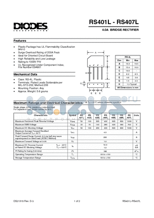RS401L datasheet - 4.0A BRIDGE RECTIFIER