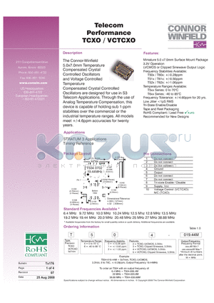 T503-019.44M datasheet - Telecom Performance TCXO / VCTCXO