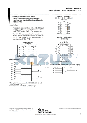 SN54F10FK datasheet - TRIPLE 3-INPUT POSITIVE-NAND GATES