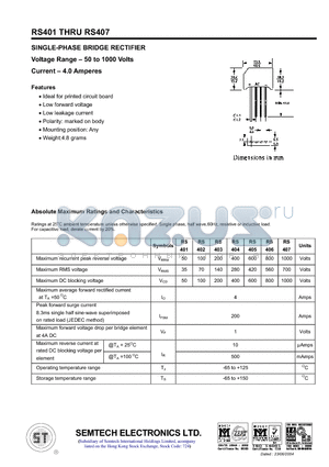 RS402 datasheet - SINGLE-PHASE BRIDGE RECTIFIER