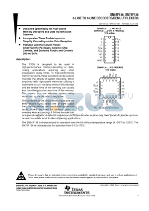 SN54F138FK datasheet - 3-LINE TO 8-LINE DECODERS/DEMULTIPLEXERS