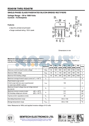 RS401M datasheet - SINGLE-PHASE GLASS PASSIVATED SILICON BRIDGE RECTIFIERS