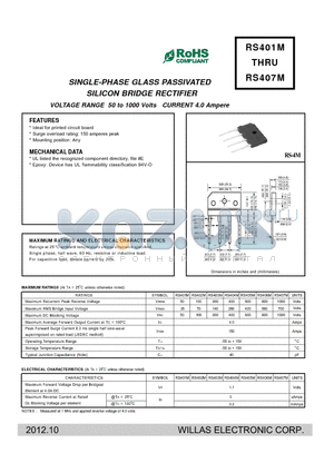 RS401M datasheet - VOLTAGE RANGE 50 to 1000 Volts CURRENT 4.0 Ampere