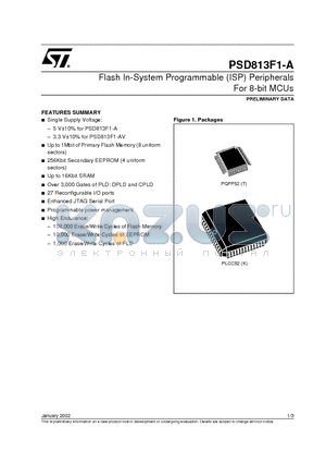 PSD813F1-A-12JI datasheet - Flash In-System Programmable ISP Peripherals For 8-bit MCUs