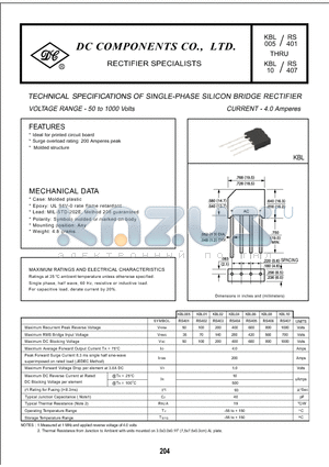 RS402 datasheet - TECHNICAL SPECIFICATIONS OF SINGLE-PHASE SILICON BRIDGE RECTIFIER