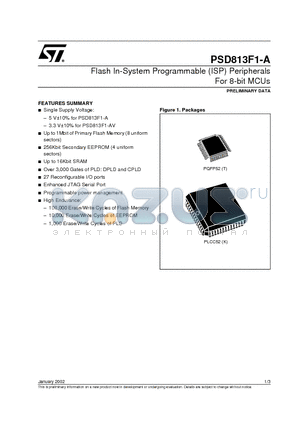 PSD813F1-A-12MI datasheet - Flash In-System Programmable ISP Peripherals For 8-bit MCUs