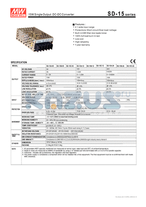 SD-15B-05 datasheet - 15W Single Output DC-DC Converter