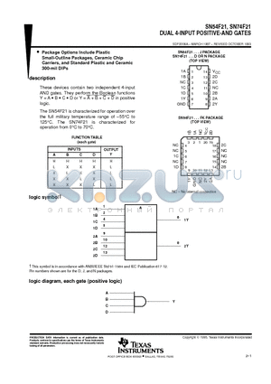 SN54F21 datasheet - DUAL 4-INPUT POSITIVE-AND GATES