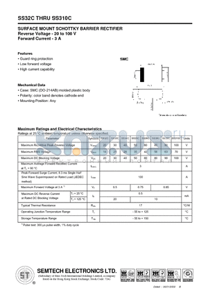 SS32C datasheet - SURFACE MOUNT SCHOTTKY BARRIER RECTIFIER