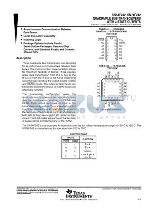 SN54F242 datasheet - QUADRUPLE BUS TRANSCEIVERS WITH 3-STATE OUTPUTS