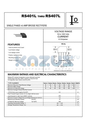 RS403L datasheet - SINGLE PHASE 4.0 AMP BRIDGE RECTIFIERS