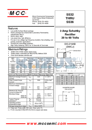 SS33 datasheet - 3 Amp Schottky Rectifier 20 to 60 Volts