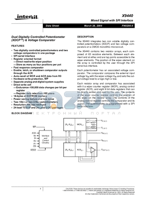 X9440 datasheet - Mixed Signal with SPI Interface