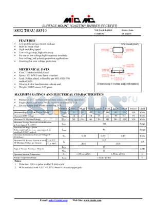 SS33 datasheet - SURFACE MOUNT SCHOTTKY BARRIER RECTIFIER