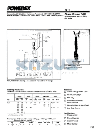 T5100280 datasheet - Phase Control SCR (50-80 Amperes (80-125 RMS) 600 Volts)