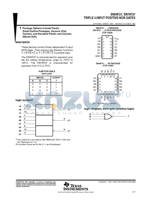 SN54F27 datasheet - TRIPLE 3-INPUT POSITIVE-NOR GATES