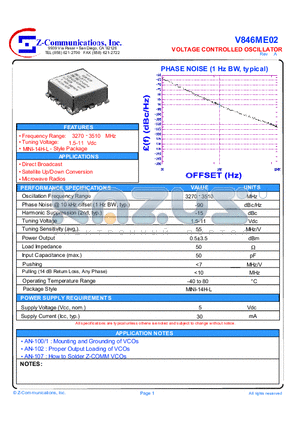 V846ME02 datasheet - LOW COST - HIGH PERFORMANCE VOLTAGE CONTROLLED OSCILLATOR