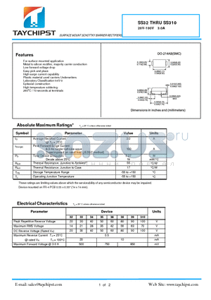 SS33 datasheet - SURFACE MOUNT SCHOTTKY BARRIER RECTIFIERS