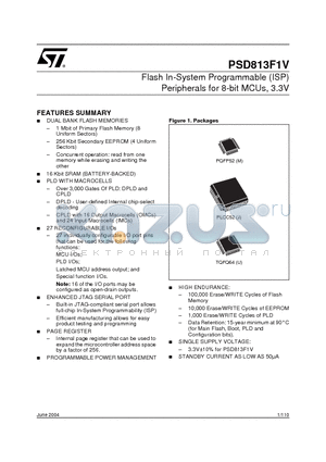 PSD813F1AV-70UIT datasheet - Flash In-System Programmable (ISP) Peripherals for 8-bit MCUs, 3.3V
